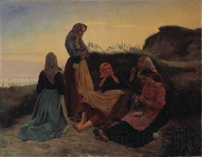 Michael Ancher Girls gathered on Sladrebakken a summernight eve Norge oil painting art